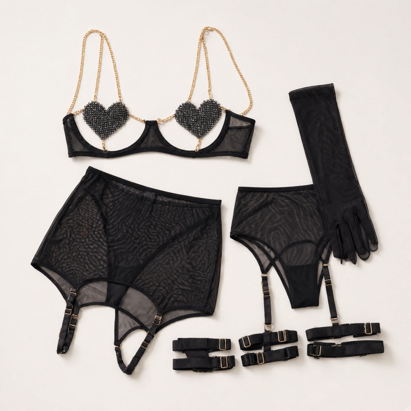 Veysira Nocturne Heart Embellished Chain Lingerie Set - Image 6