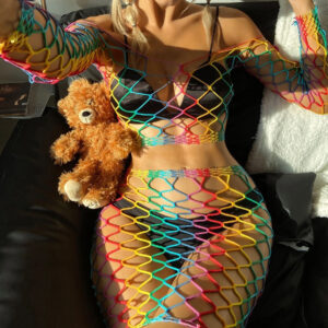 Veysira Rainbow Net Crop Top and Mini Skirt Set