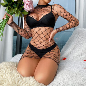 Veysira Diamond-Net Crop Top and Shorts Set
