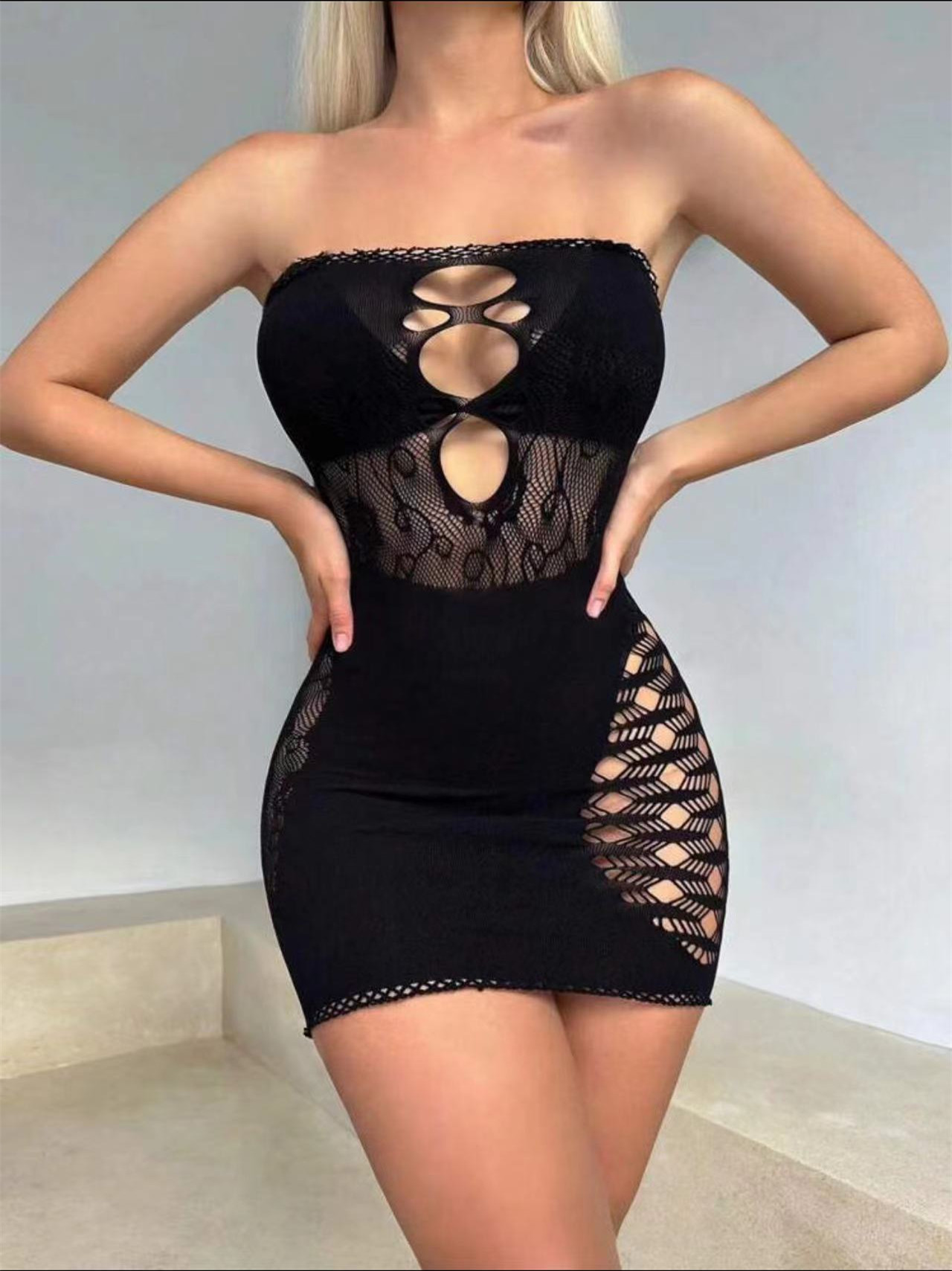 Veysira Strapless Lattice-Side Mini Dress