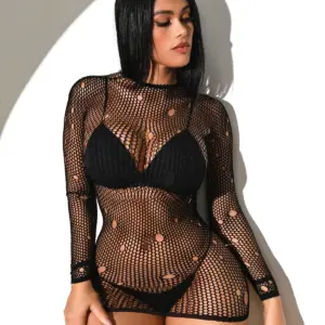 Veysira Long-Sleeve Fine-Net Mini Dress