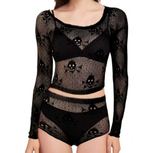 Veysira Nyx Skull-Pattern Mesh Lingerie Set