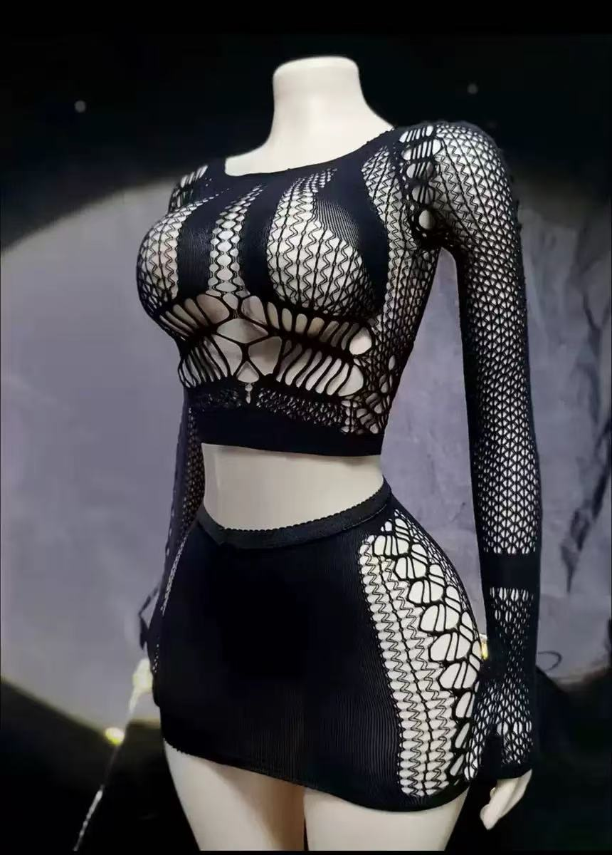 Veysira Astra Geometric Net Crop Top Set
