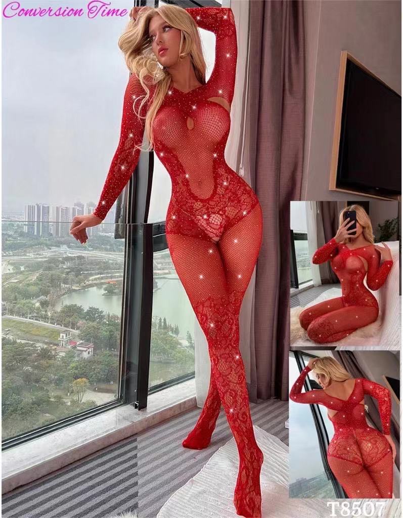 Veysira Long-Sleeve Shimmer Mesh Bodystocking