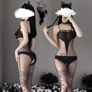 Veysira Keyhole Contrast Mesh Bodystocking