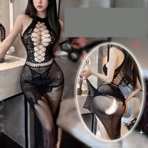 Veysira Halter Lace-Up Mesh Long Dress