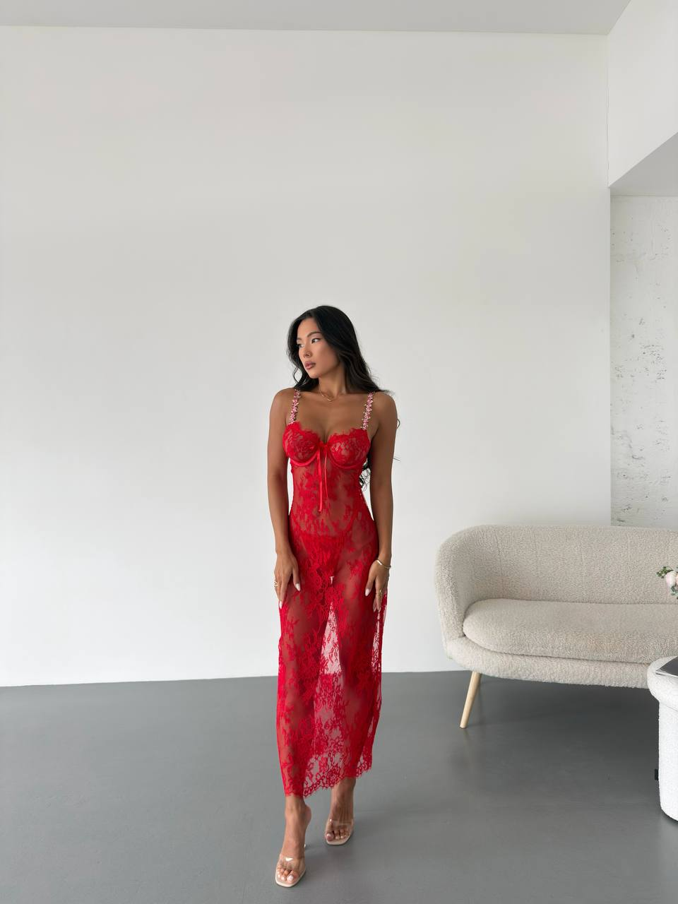 Veysira Floral Lace Long Keyhole-Back Chemise - Image 3