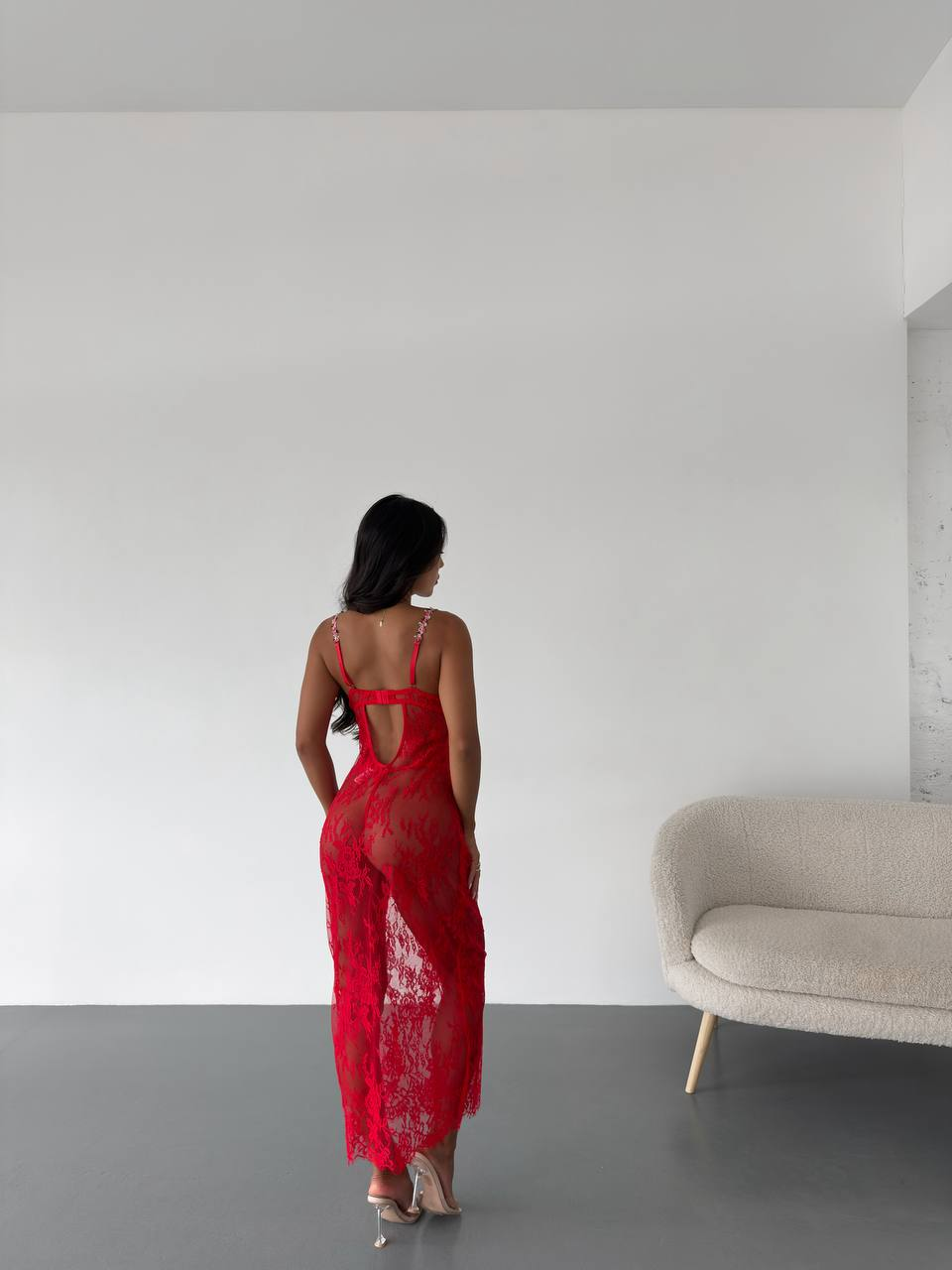 Veysira Floral Lace Long Keyhole-Back Chemise - Image 4
